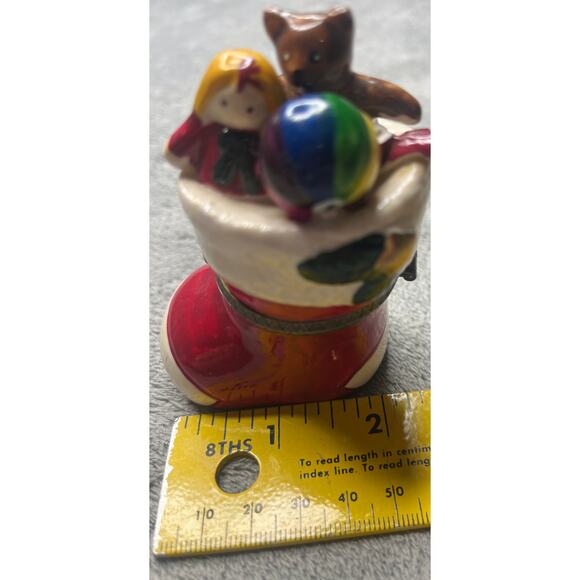 Christmas‎ Stocking Stuffed With Toys Hinged Trinket Box With Doll Trinket - Picture 5 of 11